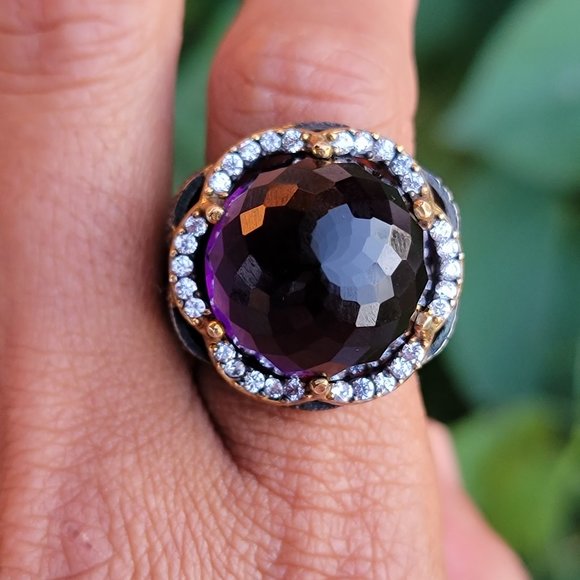 Wow huge chunky cocktail ring with multifaceted amethyst glass orb ornate 925 - Picture 14 of 14